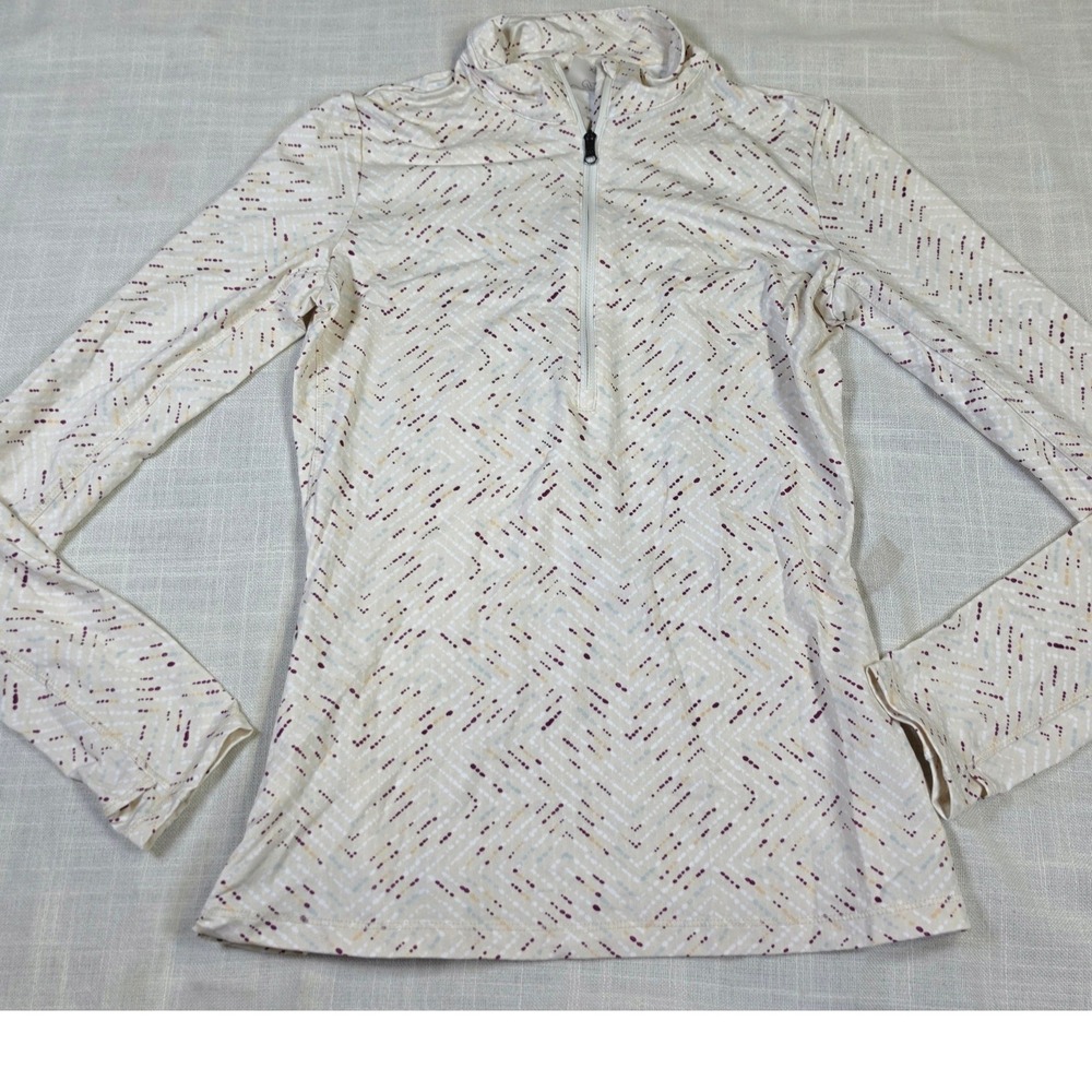 CALIA c Underwood Womens XS  Soft Quarter Zip Pullover Dotted Chevron Cream Top